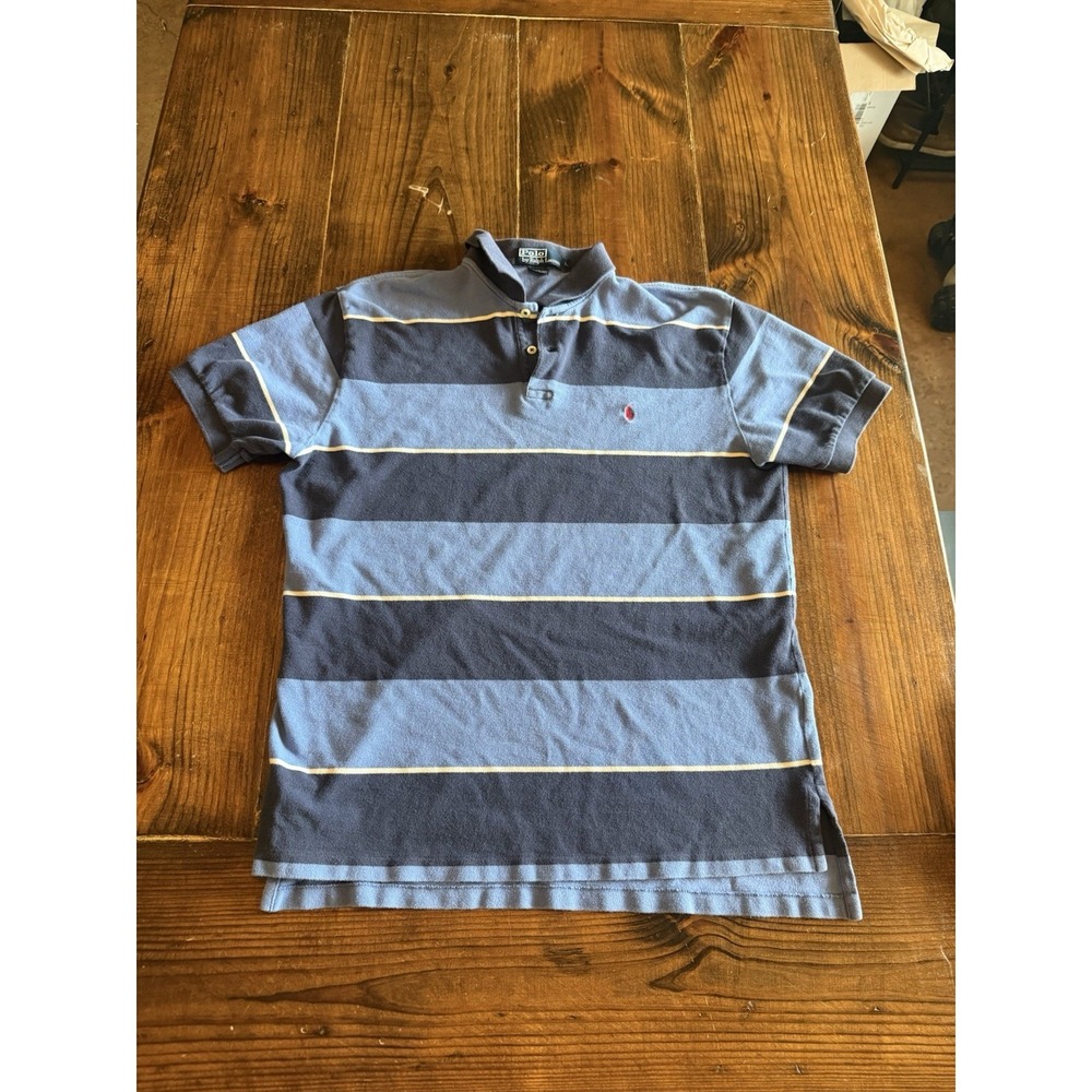 Polo By Ralph Lauren Men's  Blue Striped Polo Shirt Red Pony 100% Cotton Large